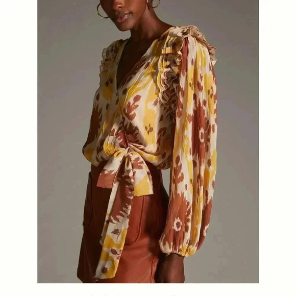 Anthropologie | Let Me Be  Ruffled-Shoulder Wrap Top - Picture 3 of 16